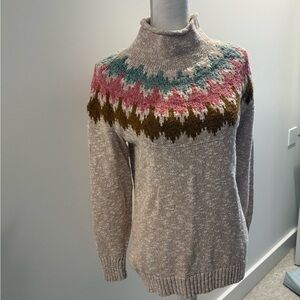 L.L. Bean Women's Beige Sweater with Pink and Green Accents